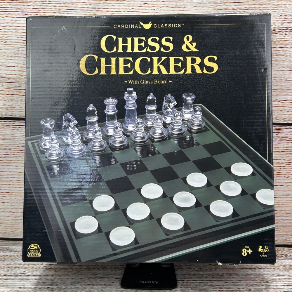 Cardinal Classics Glass Chess &‎ Checkers Set Clear Frosted 10in Board Complete